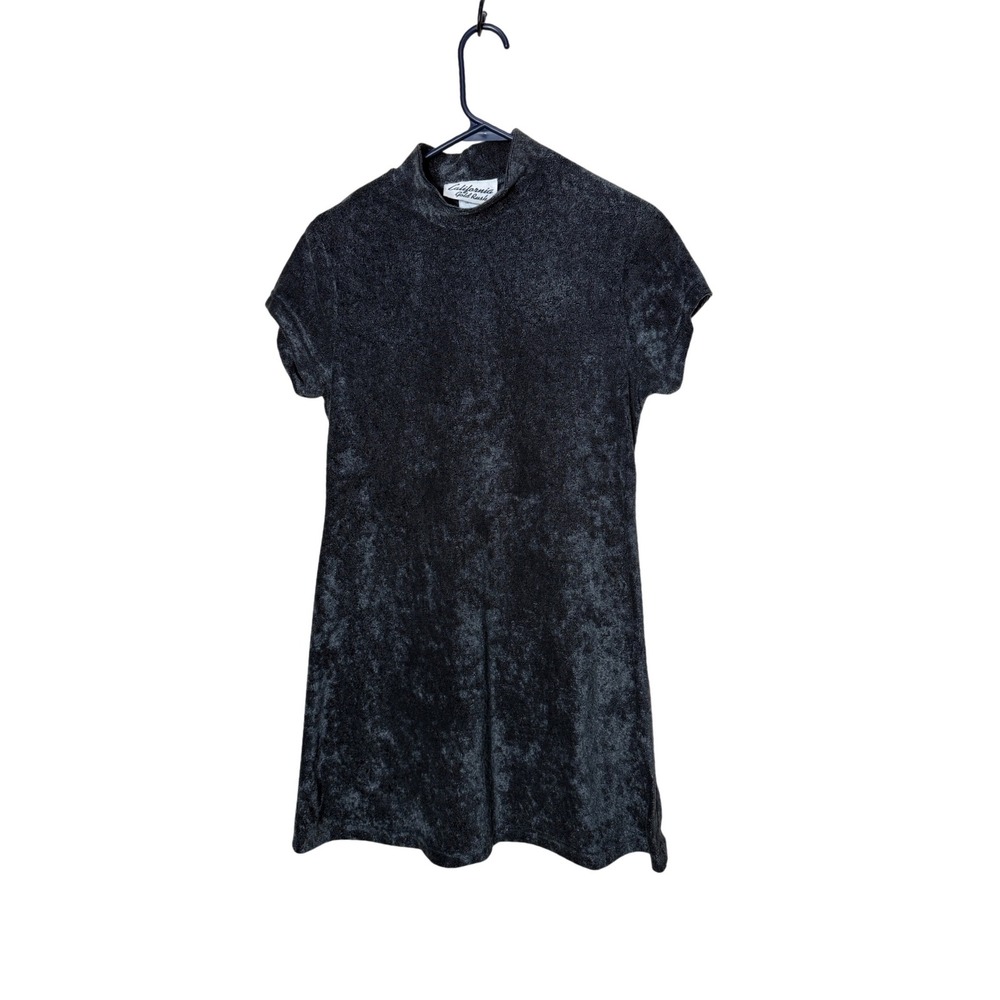 California Gold Rush Vintage 90s Mock Neck Mini Dress Gray Black Medium